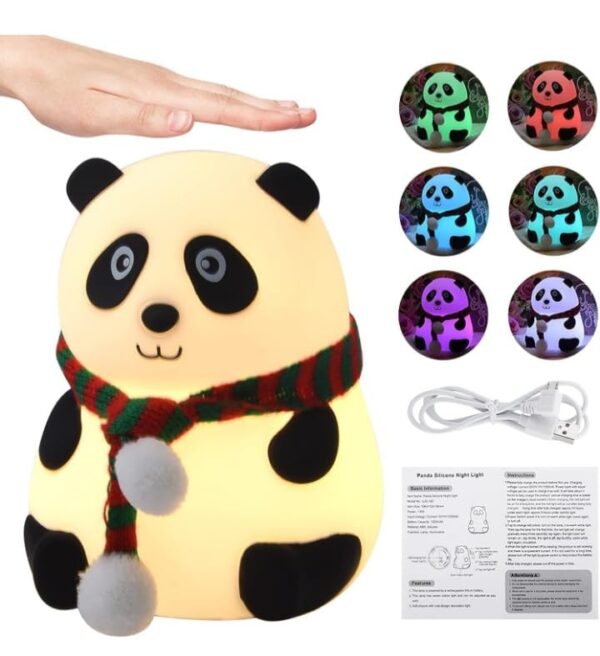 Lighting Panda Plush Night Light,Five Colour Changing Modes, 15 cm, with USB Cable