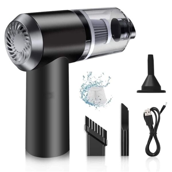 Portable Car Vacuum Cleaner, USB Rechargeable, Cordless Handheld, with Attachments, Black
