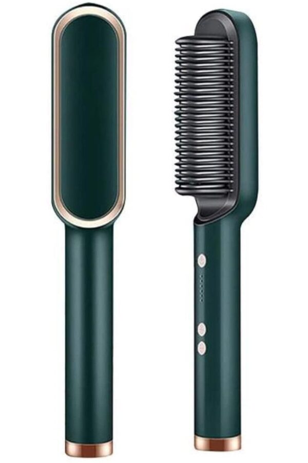 Heated Hair Straightening Brush, Electric Styling Comb with Temperature Control, Forest Green and Rose Gold