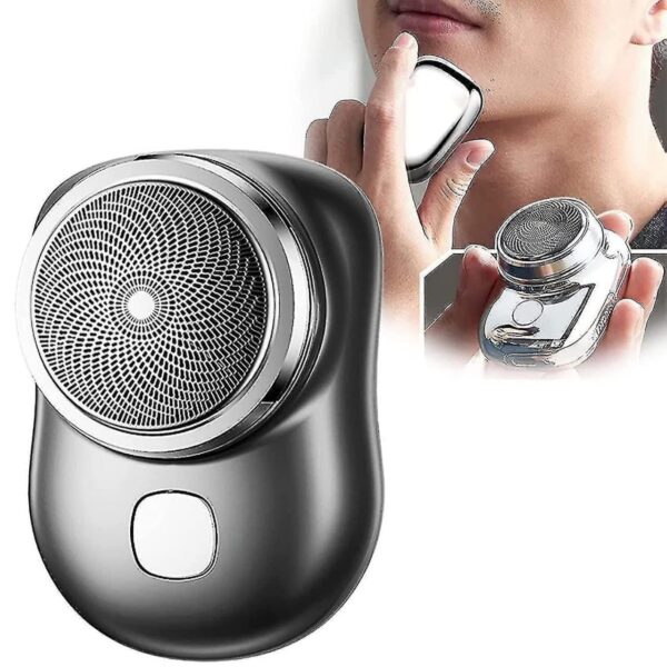 Portable Electric Shaver for Men, Compact Design, Single Button Operation, Silver
