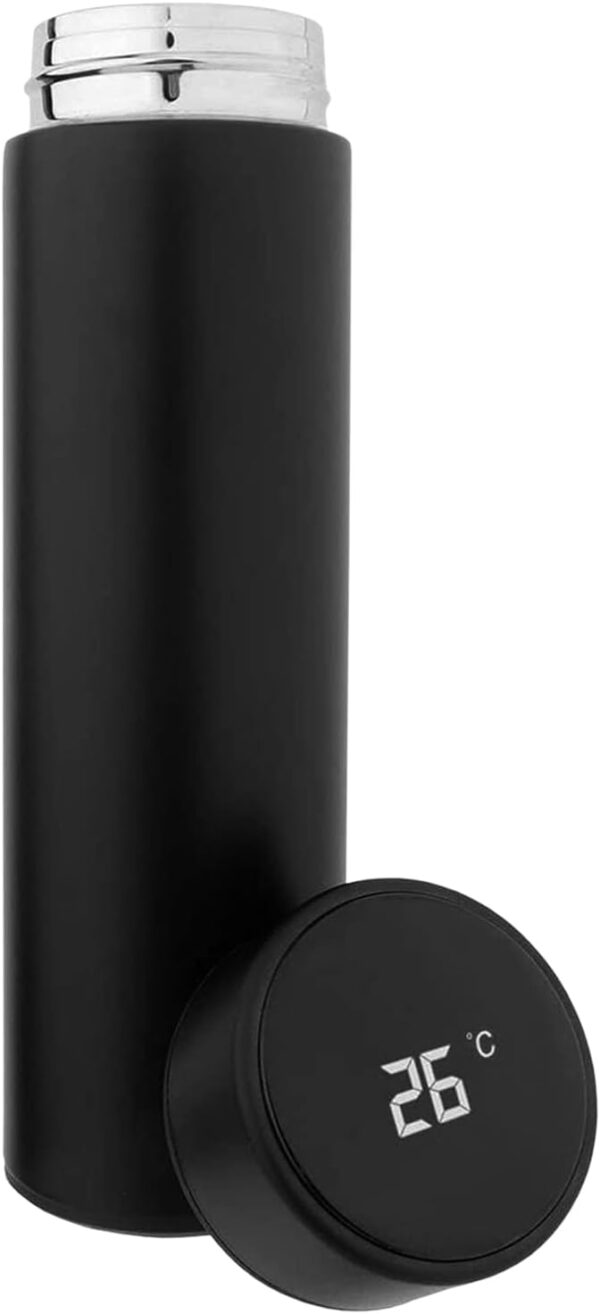 Smart Temperature Display Water Bottle, Stainless Steel Vacuum Flask, Digital LCD Cap, 22°C Display, Matte Black