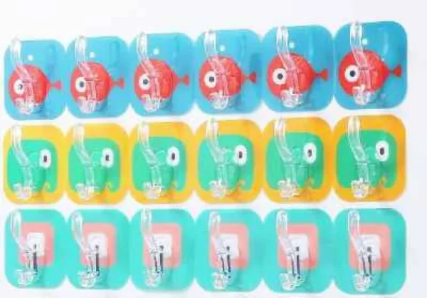 CARTOON PRINT 6 HOOK STICKER Wall Hooks Hanger for Hanging Clothes Strong Self Adhesive